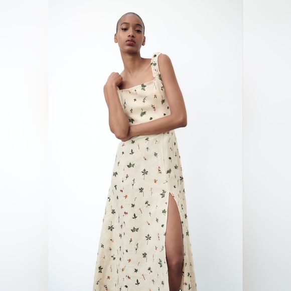 New Zara Floral Embordied Lien Dress 4786/254 - Picture 9 of 17